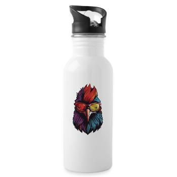 Hahn Kopf Cool - Trinkflasche mit integriertem Trinkhalm - Weiß - Rechts