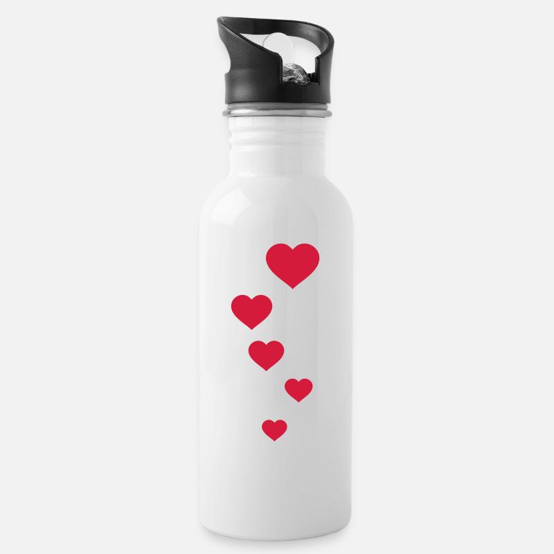 Aufsteigende Herzen Liebe Herzchen - Trinkflasche mit integriertem Trinkhalm - Weiß