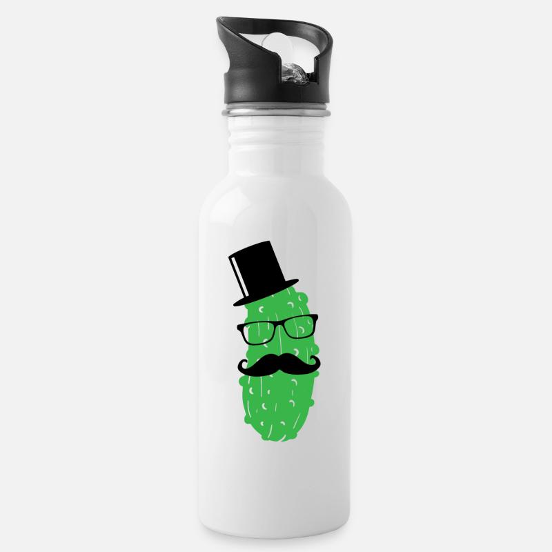 Mr. Gurke Gurken Truppe Sir Mister Dill with it 1c - Trinkflasche mit integriertem Trinkhalm - Weiß