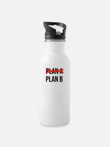 Plan A Plan B schwarz - Trinkflasche mit integriertem Trinkhalm - Weiß