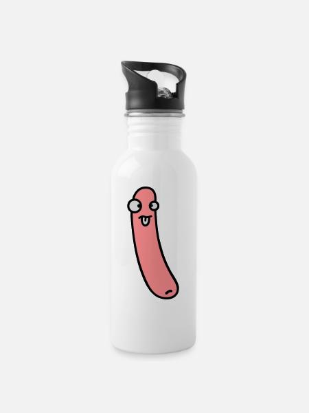 Funny Sausage - Water bottle with straw - white
