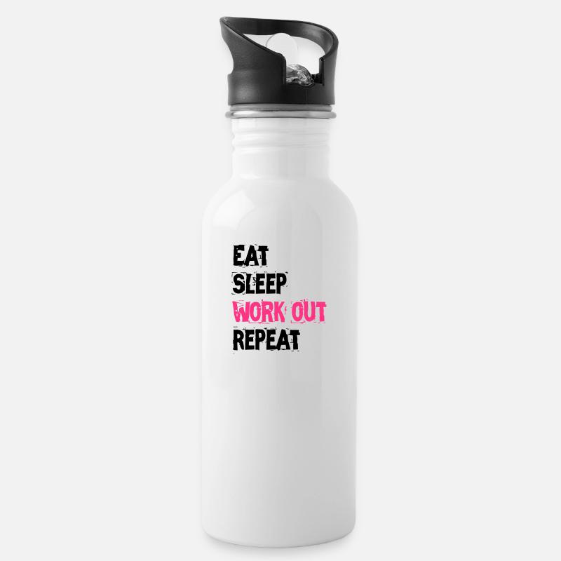 EAT SLEEP WORK OUT REPEAT - Trinkflasche mit integriertem Trinkhalm - Weiß