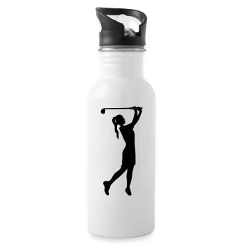 Golferin Silhouette, Golf Abschlag Damen Golf  - Trinkflasche mit integriertem Trinkhalm - Weiß - Rechts