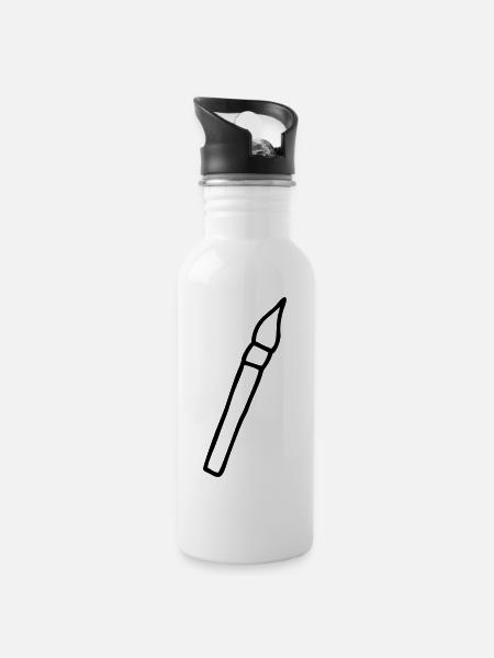 Pinsel malen - Trinkflasche mit integriertem Trinkhalm - Weiß