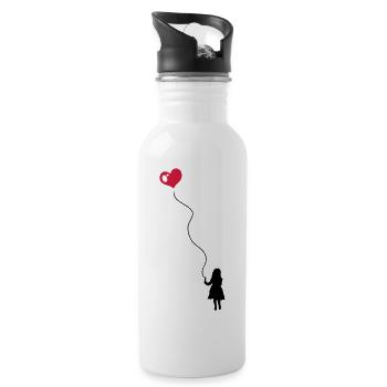 Kleines Kind mit Herz Luftballon - Trinkflasche mit integriertem Trinkhalm - Weiß - Rechts