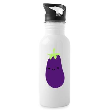 aubergine mit gesicht augen mund niedlich suess ge - Trinkflasche mit integriertem Trinkhalm - Weiß - Rechts