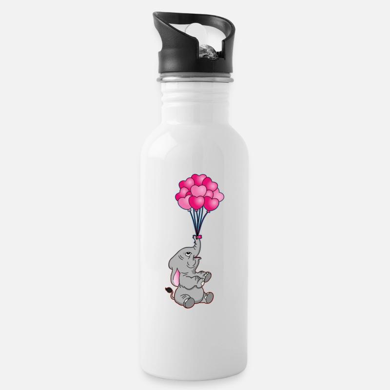 lustiger Elefant mit Herz Luftballons | Elefanten - Trinkflasche mit integriertem Trinkhalm - Weiß