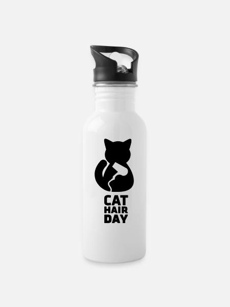 cat hair 00 - Trinkflasche mit integriertem Trinkhalm - Weiß