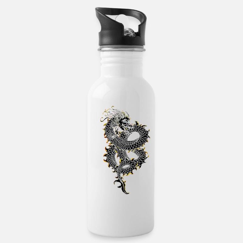 Chinesischer Drache Long - Trinkflasche mit integriertem Trinkhalm - Weiß