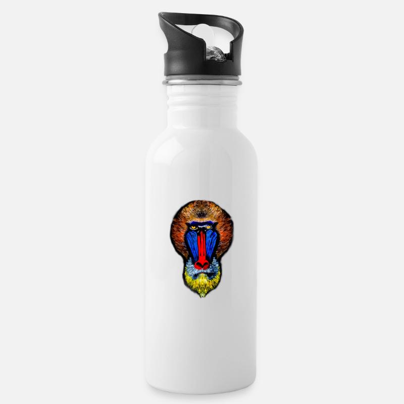 Painted Pavian - Trinkflasche mit integriertem Trinkhalm - Weiß