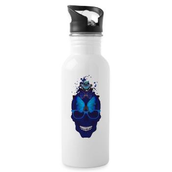 head of death skull skull butterfly fantasy - Water bottle with straw - white - Right