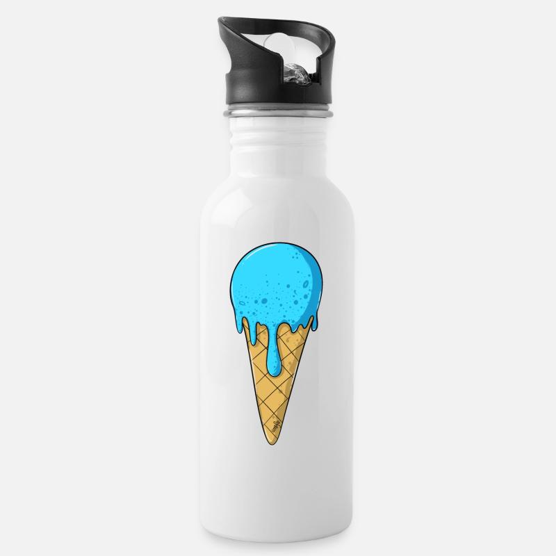 Eis | Blau Eiscreme | ICE Cream - Trinkflasche mit integriertem Trinkhalm - Weiß
