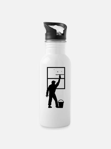 Fensterputzer - Trinkflasche mit integriertem Trinkhalm - Weiß