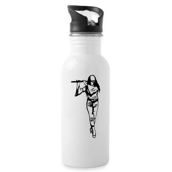 Flötenmädchen Skizze - Trinkflasche mit integriertem Trinkhalm - Weiß - Rechts