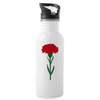 Einzelne leuchtend rote Nelkenblume - Trinkflasche mit integriertem Trinkhalm - Weiß - Rechts