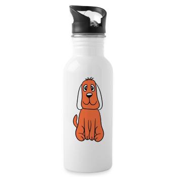 chien assis mignon petit chiot heureux animal de compagnie - Gourde avec paille intégrée - blanc - Droite