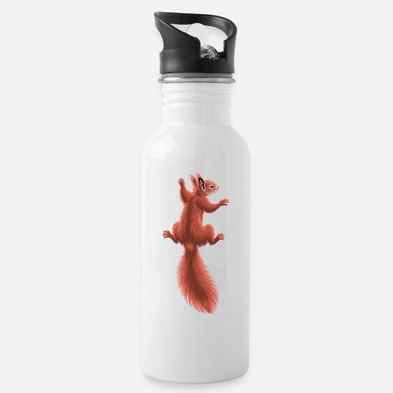 Süßes kletterndes rotes Eichhörnchen - Trinkflasche mit integriertem Trinkhalm - Weiß