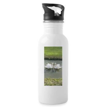 Cygnes au bord de l’eau à la lumière du matin - Gourde avec paille intégrée - blanc - Droite