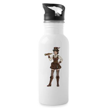 Steampunk Woman - Water bottle with straw - white - Right