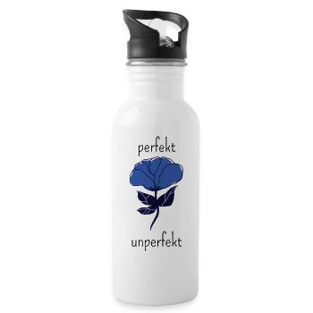 Blaues Rosensilhouette-Design - Trinkflasche mit integriertem Trinkhalm - Weiß - Rechts