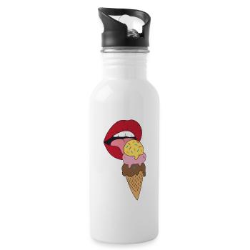 Rote Lippen die Eis schlecken Eiscreme - Trinkflasche mit integriertem Trinkhalm - Weiß - Rechts