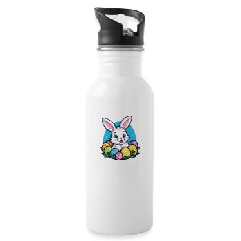 Funny little easter bunny with colorful eggs - Water bottle with straw - white - Right