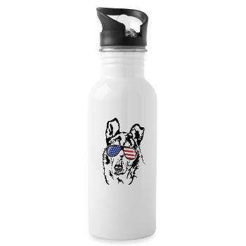 Kurzhaarcollie Collie Amerika Fahne Hunde Wilsigns - Trinkflasche mit integriertem Trinkhalm - Weiß - Rechts
