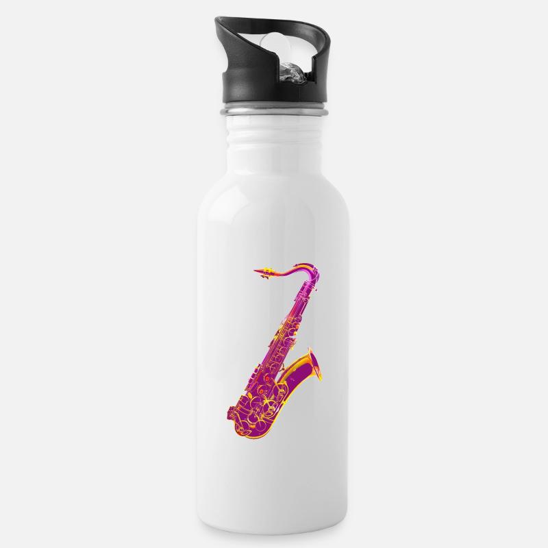 Saxophone - Gourde avec paille intégrée - blanc