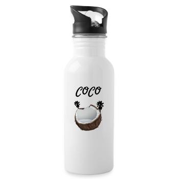 Kokosnuss mit Schriftzug Coco und Palmen - Trinkflasche mit integriertem Trinkhalm - Weiß - Rechts