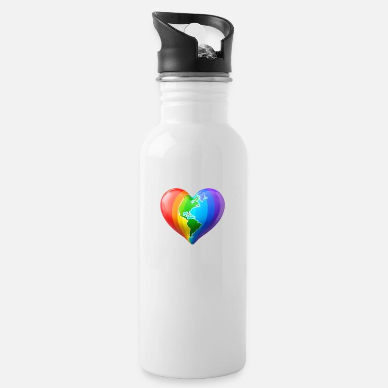 LBTQ Herz - Trinkflasche mit integriertem Trinkhalm - Weiß