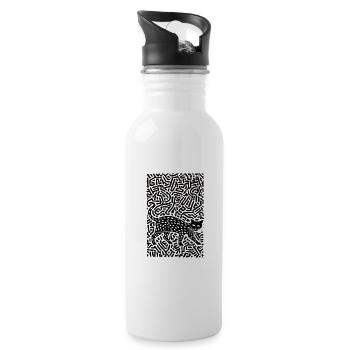 Psychedelische Schwarze Katze - Trinkflasche mit integriertem Trinkhalm - Weiß - Rechts