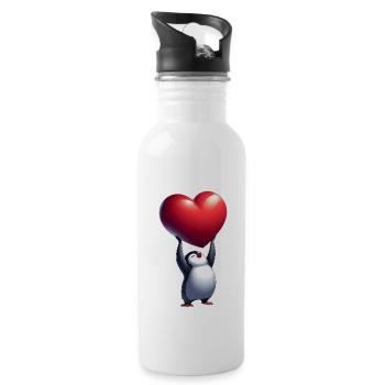 Pingouin amoureux Coeur Saint-Valentin - Gourde avec paille intégrée - blanc - Droite