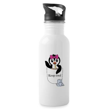 Pinguin in Brusttasche – Keep cool - Trinkflasche mit integriertem Trinkhalm - Weiß - Rechts