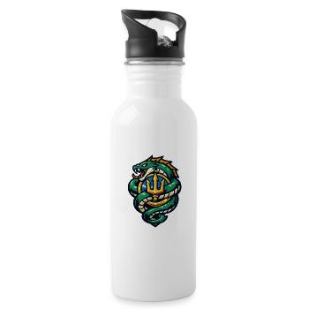 Drache mit Dreizack-Emblem - Trinkflasche mit integriertem Trinkhalm - Weiß - Rechts