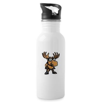 Elch Cool Comic - Trinkflasche mit integriertem Trinkhalm - Weiß - Rechts