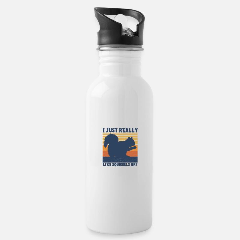 Eichhörnchen - Trinkflasche mit integriertem Trinkhalm - Weiß