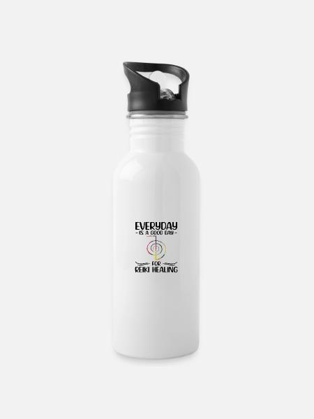 Reiki - Water bottle with straw - white