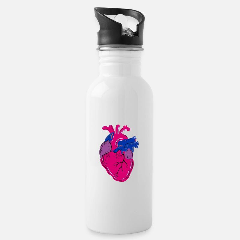 Bisexual Pride Herz Bisexuelles Geschenk - Trinkflasche mit integriertem Trinkhalm - Weiß