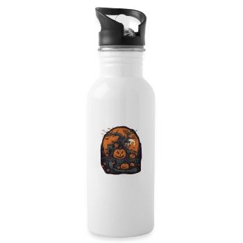 Kürbishaus Halloween Gruselig - Trinkflasche mit integriertem Trinkhalm - Weiß - Rechts
