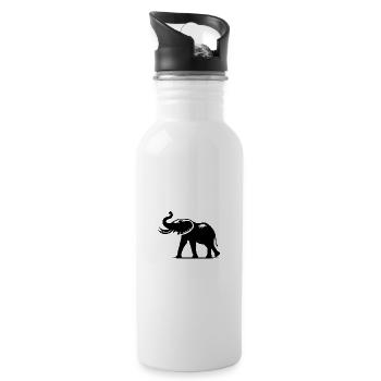 Elefant Porträt mit Rüssel mit Stoßzähnen - Trinkflasche mit integriertem Trinkhalm - Weiß - Rechts