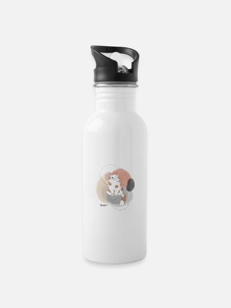 🐾 Rot-Weiße Katze 🐈 - Trinkflasche mit integriertem Trinkhalm - Weiß