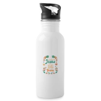 Loved By Jesus For 16 Years 16th Birthday - Water bottle with straw - white - Right