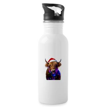 Schottische Highland-Kuh mit Weihnachtsbeleuchtung Weihnachten - Trinkflasche mit integriertem Trinkhalm - Weiß - Rechts