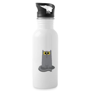 Chat gris assis - Gourde avec paille intégrée - blanc - Droite