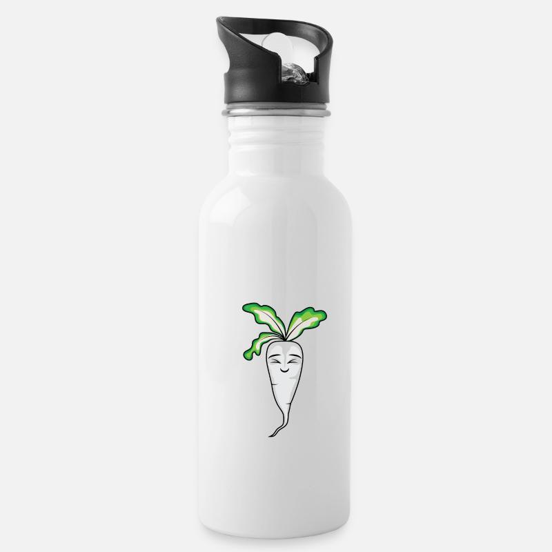 Köstliche Radish Cartoon - Trinkflasche mit integriertem Trinkhalm - Weiß