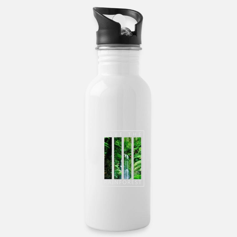 Rette den Regenwald - Trinkflasche mit integriertem Trinkhalm - Weiß