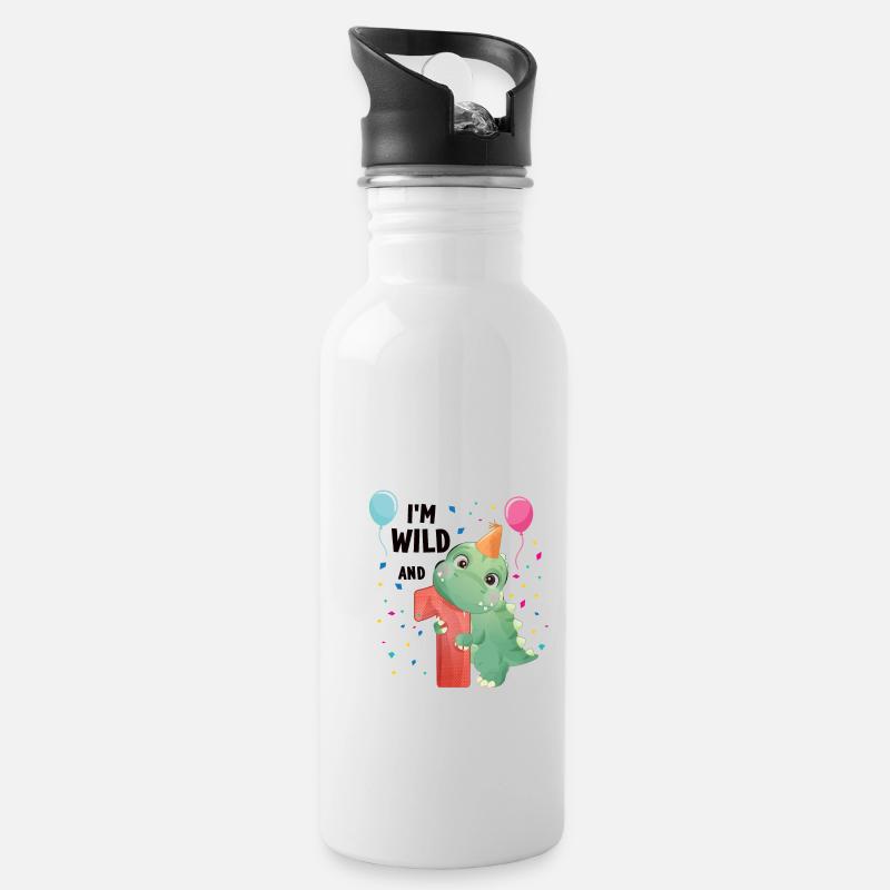 Geburtstag 1 Jahr Dinosaurier Dino 1. Geburtstag - Trinkflasche mit integriertem Trinkhalm - Weiß
