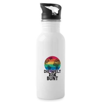 Die Welt ist Bunt LGBT Regenbogen Globus Geschenk - Trinkflasche mit integriertem Trinkhalm - Weiß - Rechts