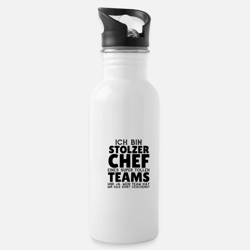 Stolzer Chef eines tollen Teams - Trinkflasche mit integriertem Trinkhalm - Weiß