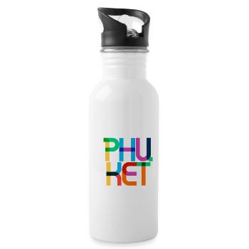 Phuket Thailand Pop Art Letters - Water bottle with straw - white - Right